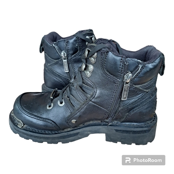 Harley-Davidson women's black leather boots Motorcycle booties Size 6 moto boots - Picture 3 of 16